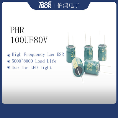5000 Hours 100UF80V LED Light Capacitor 10X20MM ISO14001